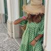 Maxi Dress Women European American Street Style Geometric Puff Sleeve