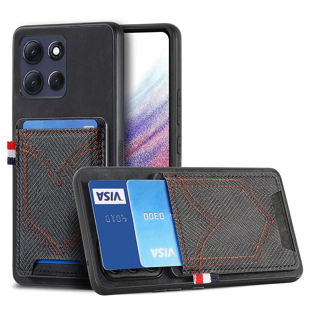 

For Motorola Moto G86 5G Case Retro Jean Cloth Texture Leather Back Phone Cover with Card Holder