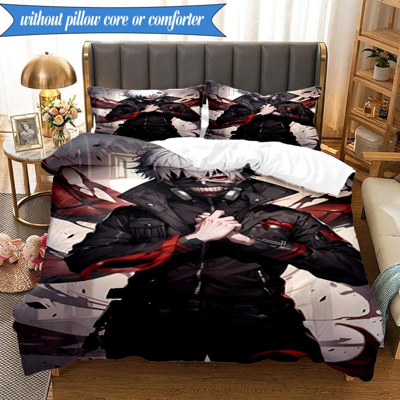 3PCS Tokyo Ghoul Masked Mystery Bedding Set 2D Printing (Includes 1 Duvet Cover + 2 Pillowcases Coreless), Bedroom decor,Fan gift