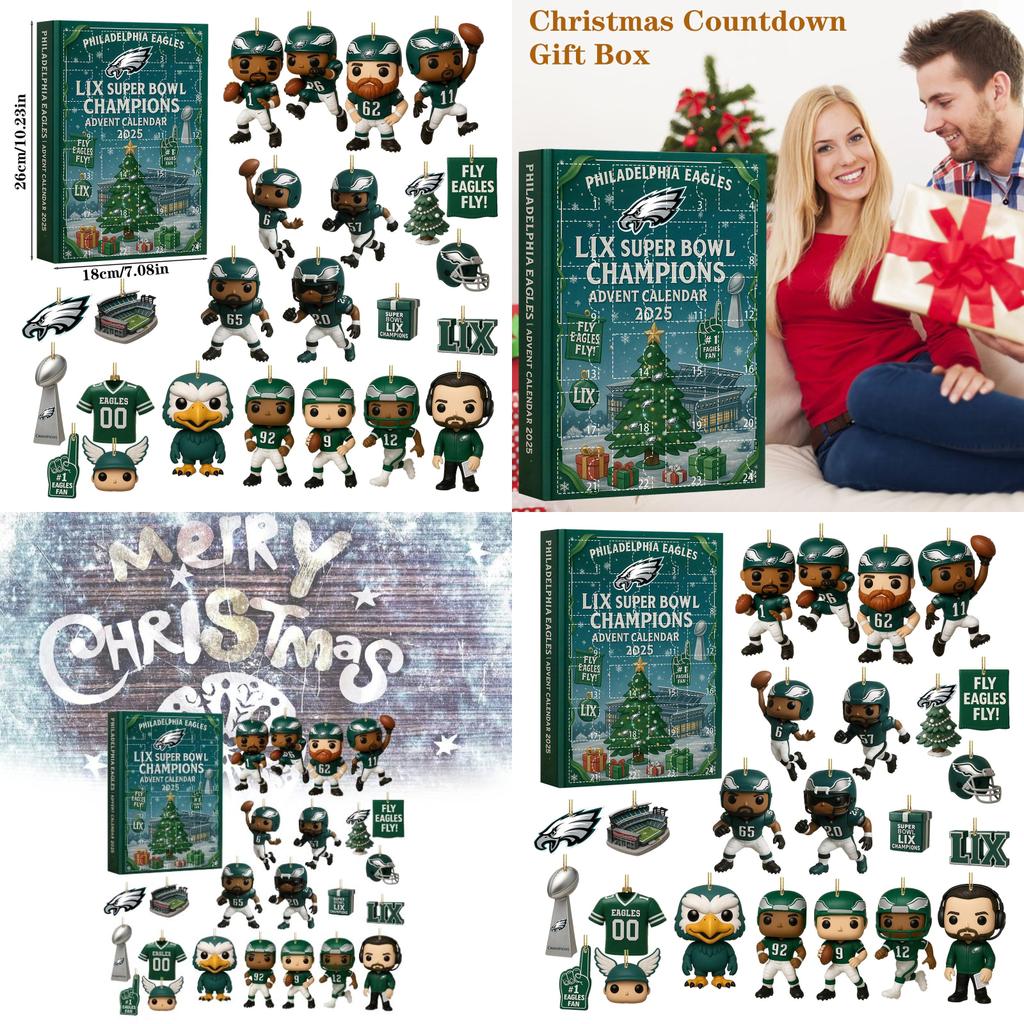 Calendar de Crăciun Philadelphia Eagles Cutie Oarbă Cu Ornamente Acrilice Pentru Cadouri de Petrecere de Sărbători