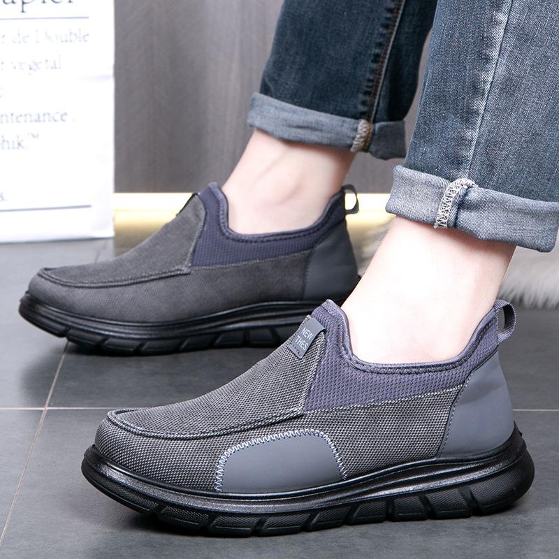 39-45 Winter Men Soft Cotton Anti Slip Plush Warm Casual Shoes Middle-Aged Elderly People Father Grandpa Flat Soled Canvas Shoe