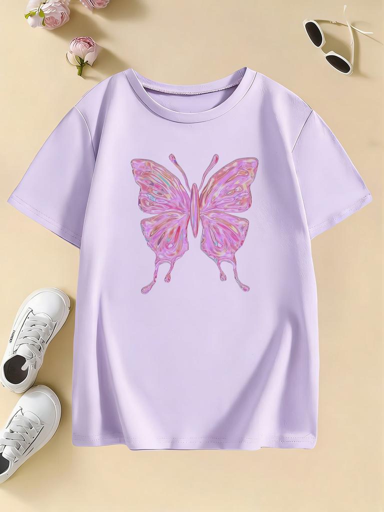 Fashion Pink Color Butterfly T Shirts Y2k Graphic Kids Children's T-shirt Boys Girls Summer Spring Casual Top Tee Shirt