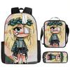 Classic Popular Funny Novelty Gacha 3D Printed 3pcs/Set Pupil School Bags Laptop Daypack Backpack Lunch Bag Pencil Case