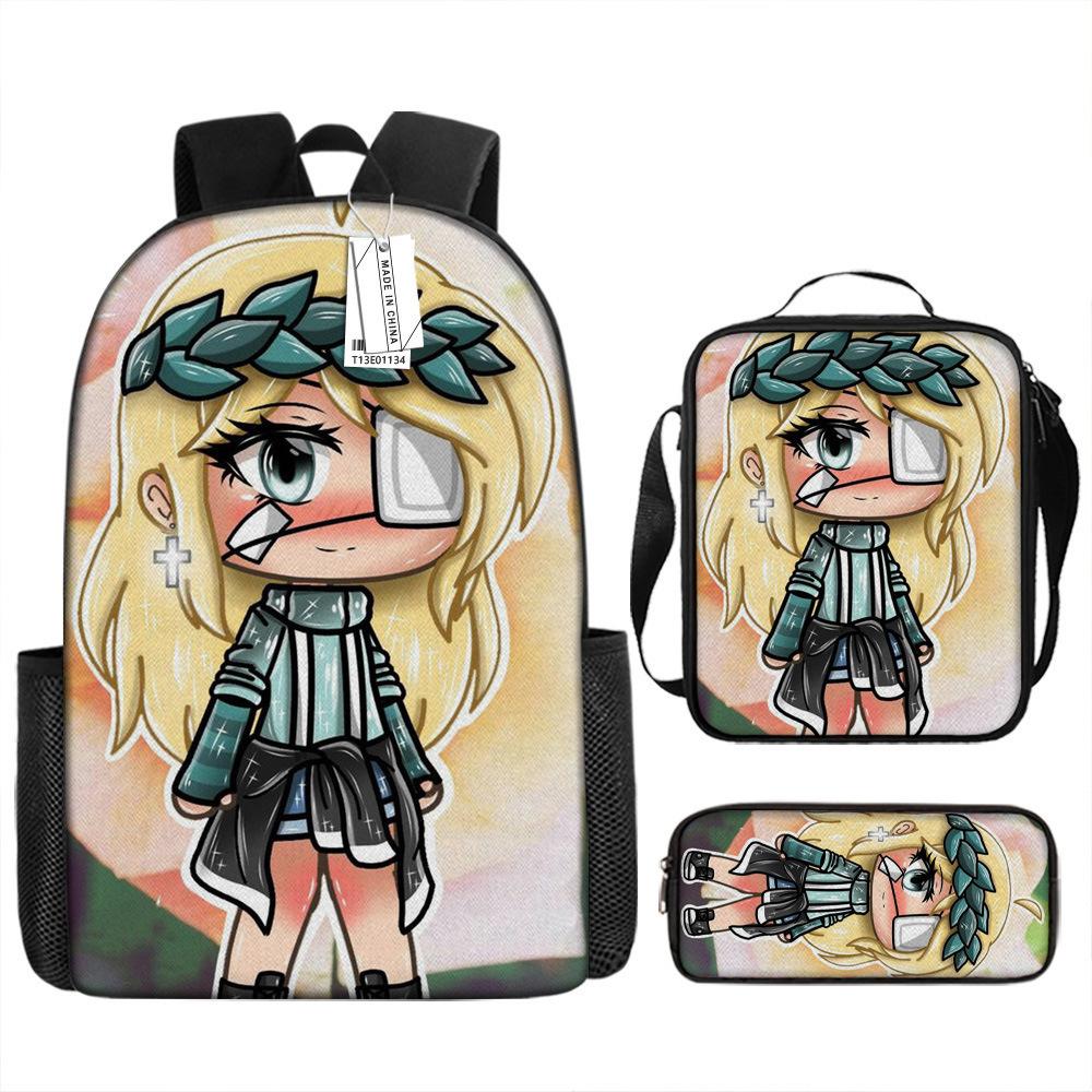 Classique Populaire Amusant Nouveauté Gacha Imprimé en 3D Set de 3 pièces Sacs d'école pour élèves Sac à dos pour ordinateur portable Sac à dos Sac à lunch Trousse