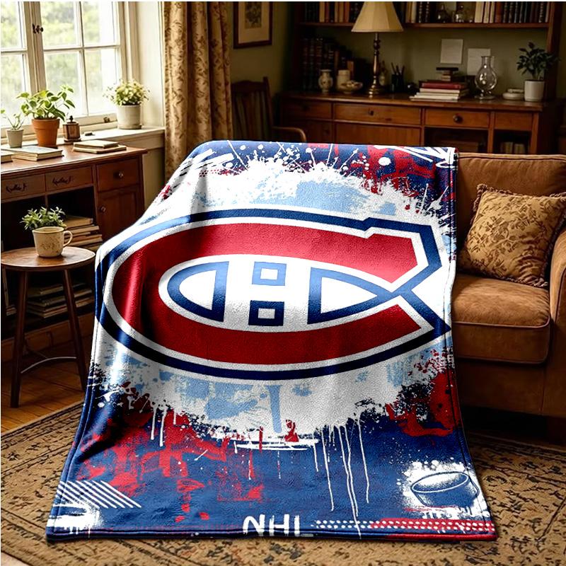 Canadiens Hockey Team Throws Blanket Flannel Blankets Plush for Couch Bed Gifts for Men Women Travel Picnic Blanket Christmas Fan Gifts