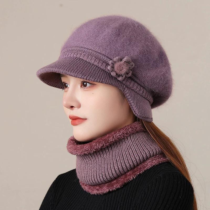 Womens Winter Knit Beanie Hat With Ear Protection Warm Fleece-Lined Wool Blend Cap Seniors Mom Grandma Single Hat