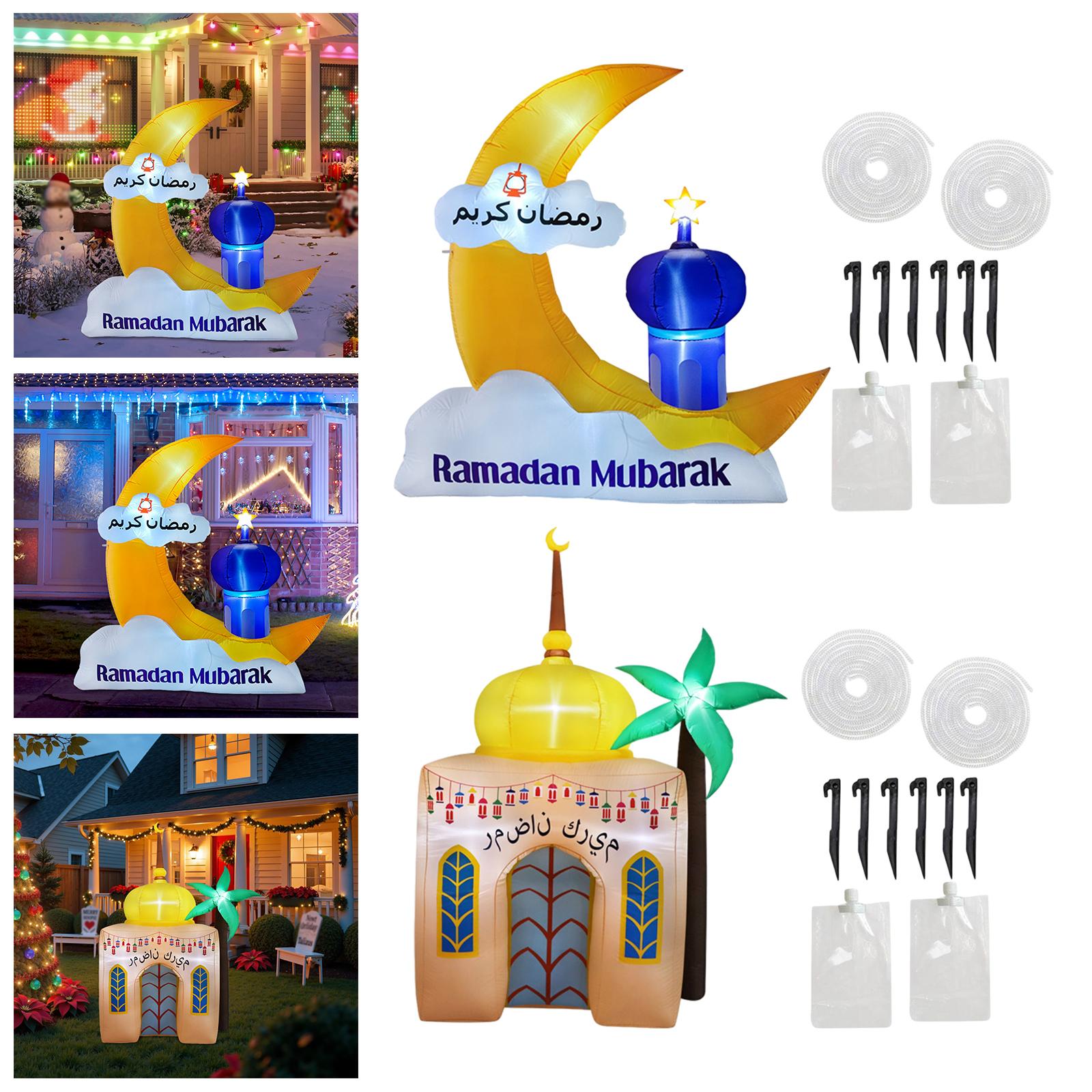 

210T Polyester Inflatable Ramadan Moon Yard Decoration Bright LED Eid Mubarak Outdoor Decor for Muslim Festival Parties 1.8M