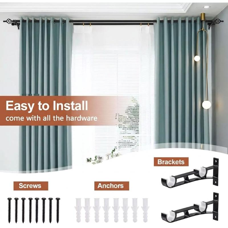 Extendable Metal Spiral Curtain Rod Set With Complete Accessories,Bracket Screws & Tox Thick 25/28Mm