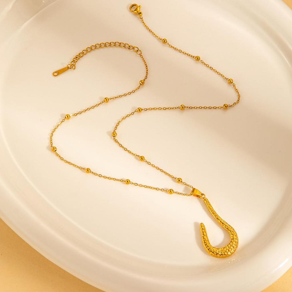 Minimalist Hammered Texture Titanium Steel Earrings & Necklace Set, Sweatproof & Waterproof, European & American Style.