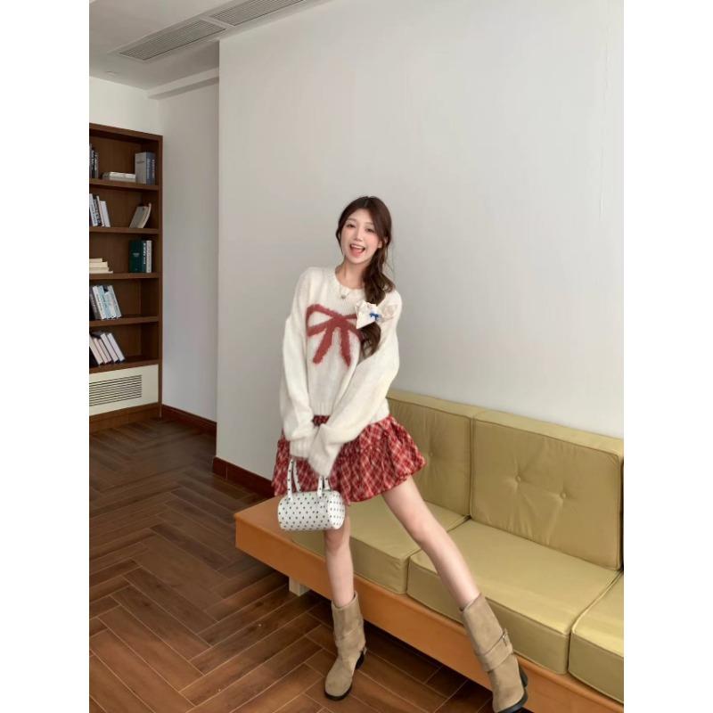Butterfly Knot Jacquard Women's Sweater Long Sleeved Round Neck Pullover Knitted Sweaters Autumn New Loose Woman Fashion Trendy Top