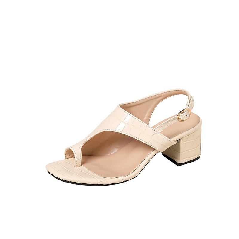 Square Open Toe Heels for Women Slip on Block Chunky Heel Sandals With Ankle Strap Summer Flip Flop Thong Sandals Women's Low Heeled Dress Shoes Pumps