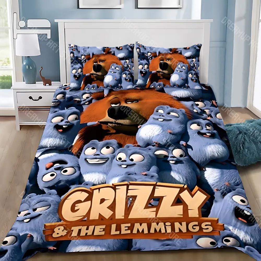 Housse de couette Housse de coussin Ensemble de literie Adulte Garçon Grizzys les L-Lemmings Fille Décoration de chambre Cadeau pour enfant Simple Double Grande Taille EU Single 90x200cm