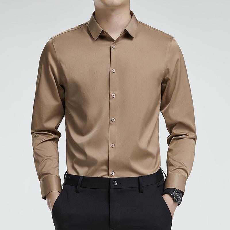 Camicia mercerizzata non stirabile da uomo, manica lunga, antipiega, camicia da cerimonia, tinta unita