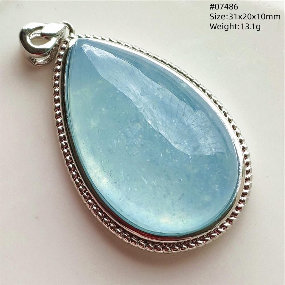 Natural Blue Aquamarine Oval Pendant Jewelry For Women Men Dark Aquamarine Necklace Fashion Brazil AAAAAA