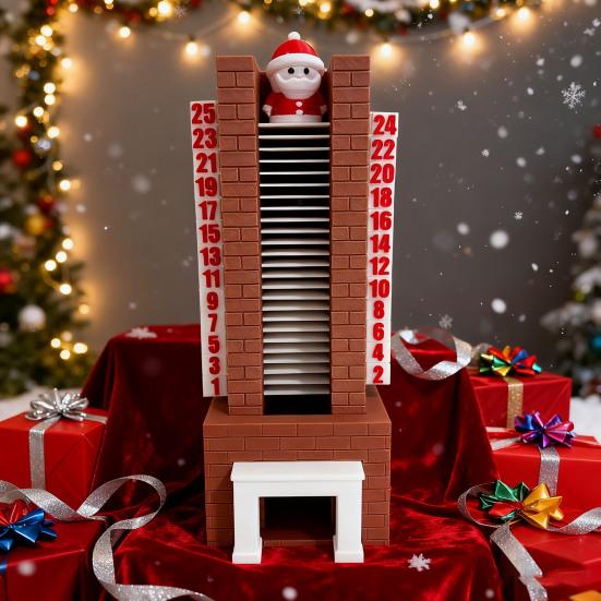 Santa Advent Calendar 25 Day Santa In Fireplace Ornament Christmas Countdown Calendar with Santa Claus Coming Down Stair for Holiday Decor