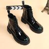 Fashion Men Fashion Stage Nightclub Patent Leather Boots Lace-up Platform Shoes Cowboy Spring Autumn Boot Cool High Motorcycle Botas Man