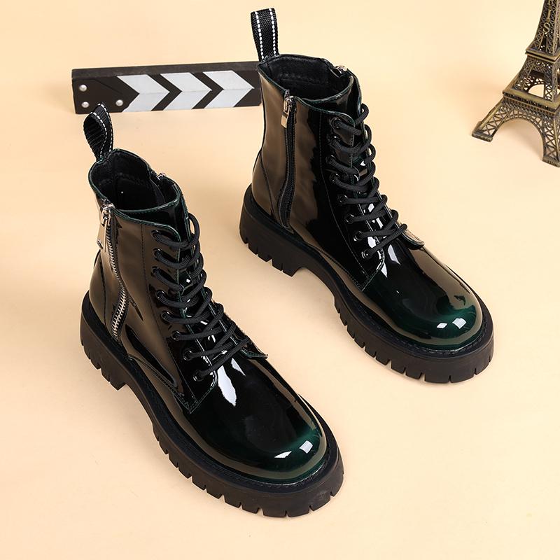 Fashion Men Fashion Stage Nightclub Patent Leather Boots Lace-up Platform Shoes Cowboy Spring Autumn Boot Cool High Motorcycle Botas Man