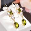 Huitan Aesthetic Women Drop Earrings Imitation Pearl Elegant Wedding Engagement Accessories Inlaid Shiny Green CZ Party JewelryGood Product