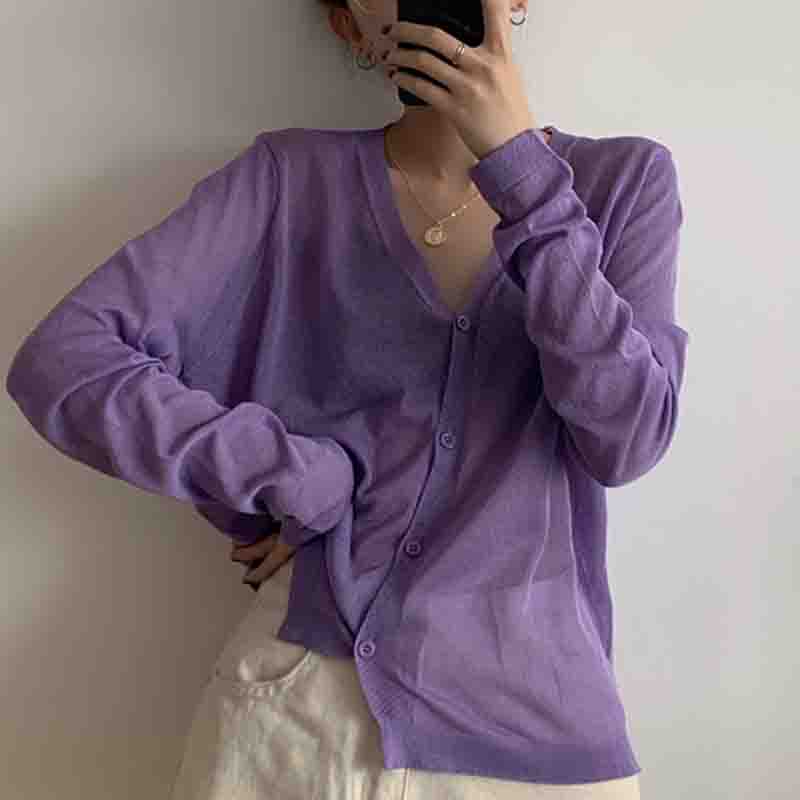 Fashion Summer Long Sleeve Cardigans Thin Knitted Sunscreen Shirt V-Neck Knitted Shirt Women Tops Shirts JJ16