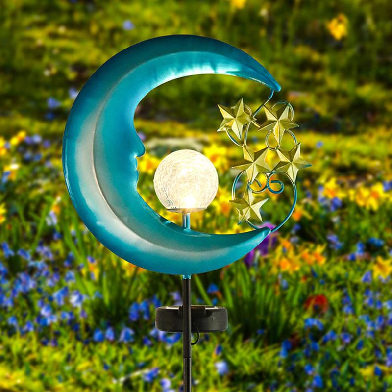 Solar Powered Garden Lights With Crackle Glass Globe Stars Moon Garden Solar Stake Light Outdoor Led Landscape Lighting for Path