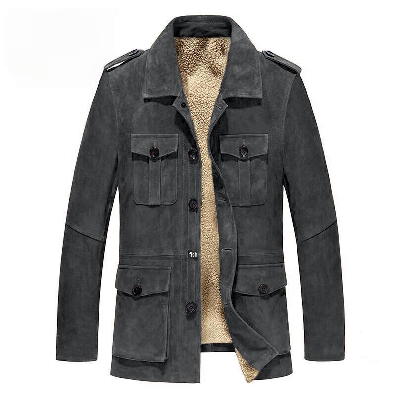 

2026 Men s European Suede Velvet Faux Fur Jacket - Cold Protection & Anti-freezing Thick Coat M серый