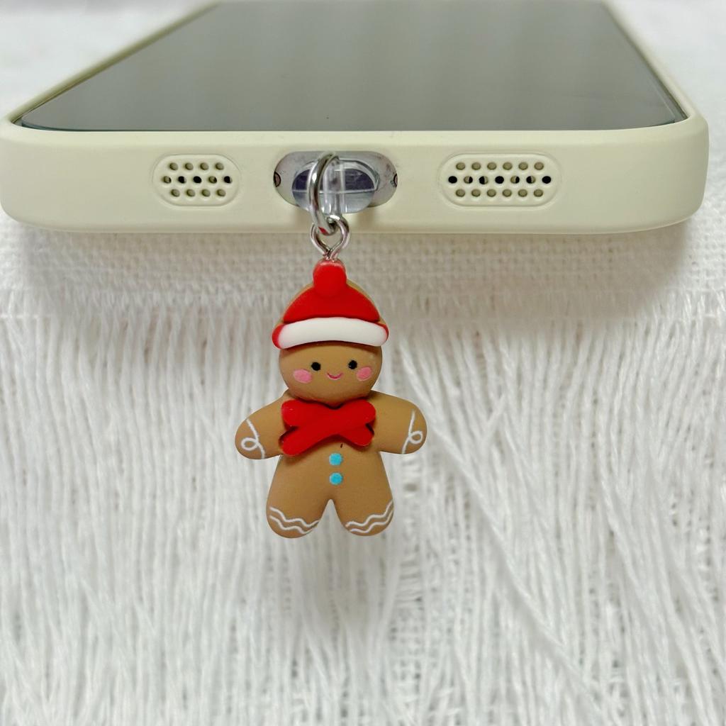 1ks Vánoční perníkový muž prachová zátka přívěsek pro porty iPhone & Type-C, Roztomilý sváteční doplněk k mobilnímu telefonu, Materiál ABS, Dárek na svátky