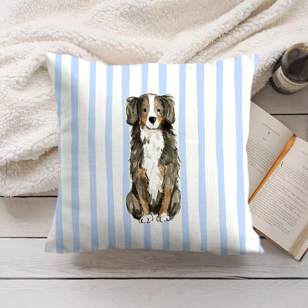 Simple Striped Marine Dog Cushion Cover Silky Short Plush Invisible Zipper Dustproof Sofa Pillow Case For Home Decor