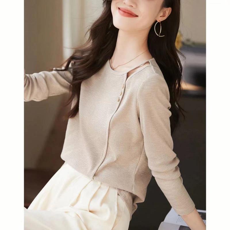 Women S Long Sleeve Cotton Cutout T Shirt Casual Slim Fit Versatile