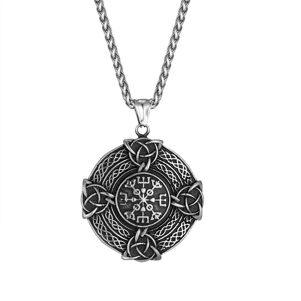 Collane Runiche Vichinghe Mitologia Norrena Vintage Uomo Acciaio Inossidabile Solido Vegvisir Triquetra Nodo Celtico Amuleto Ciondolo Gioielli