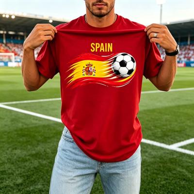 T-shirt de Football Drapeau Espagne Chemise Esthétique Patriotique Espagne Vêtements Fournitures de Fête de Football Fans de Football Hommes Femmes Hauts en Coton