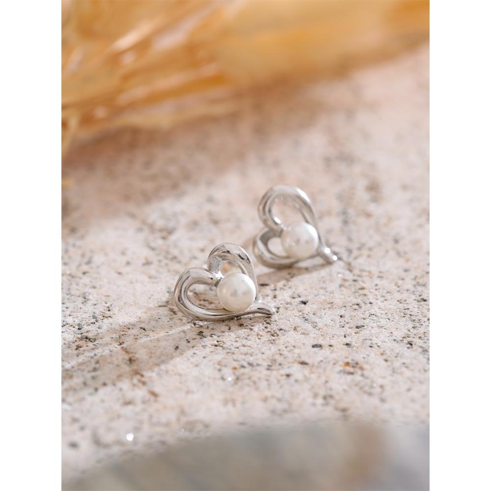 Eetit Korean Style Simulated Pearls Heart Love Daily Stud Earrings for Women Stainless Steel Chic Versatile Jewelry New
