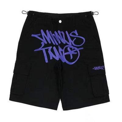 Trendy American Retro Y2K High-Waist Work Shorts with Hip Hop Print and Two Pockets