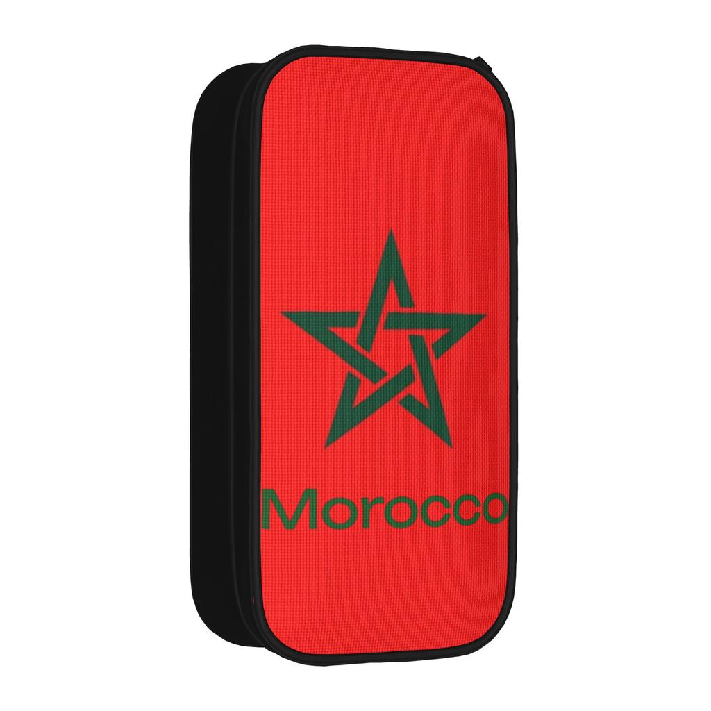 Large-capacity Pen Box Morocco Maroc Flag Moroccan Office Accessories Double Layer Pencil Bag Women Make Up Bag Suprise Gift