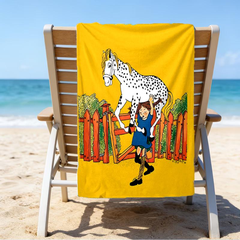 Serviette de plage à motifs Pippi Longstocking - douce, absorbante, séchage rapide, lavable en machine - parfaite pour la natation, le camping, la plage