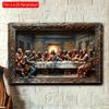 2d Flat 30*20cm, Religious Themed Wooden Wall Art: The Last Supper Scene, Ornate Frame, Christian Decor, Wooden Material, for Kitchen, Garden, Bedroom
