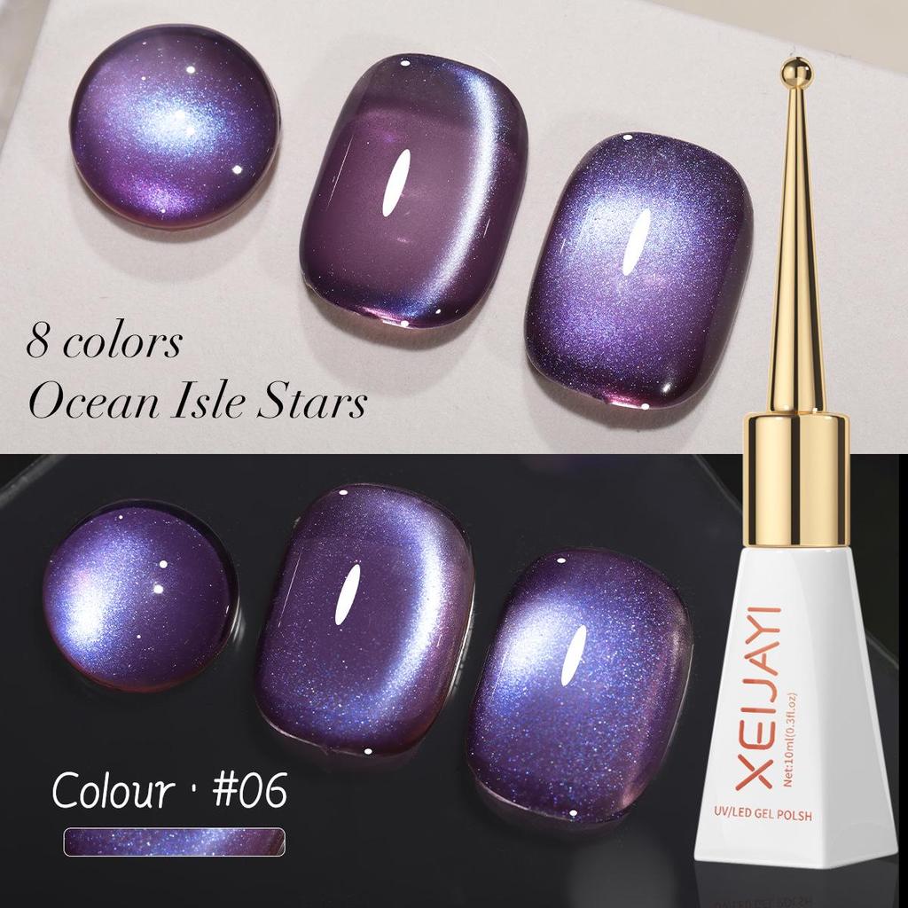 Galaxy Starlight Ice Blue & Purple Cat Eye Sea Glass Crystal Manicure Gel 2025