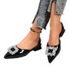 Women's Shoes Closed Toe Women's Sandals Elegant Dress Sandals Women Crystal Square Button Slip On Low Heel Shoes Female