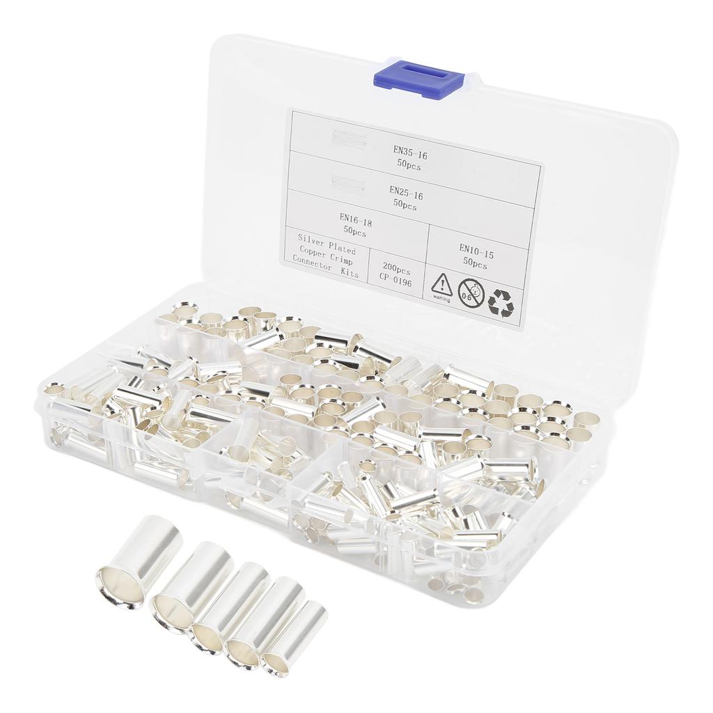 200 Pieces 2‑8 Gauge Wire Ferrules Electrical Cable Terminals Copper Crimp Connector for Car Amplifiers Appliances