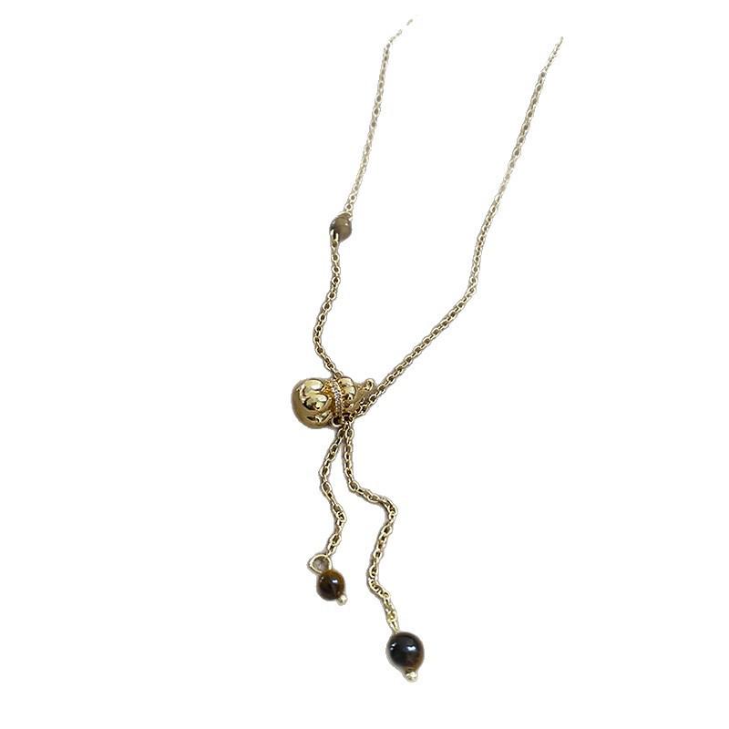 Pearl Tiger Eye Pendant Necklace - Retro Sweater Chain with Simple, Elegant Design for Women