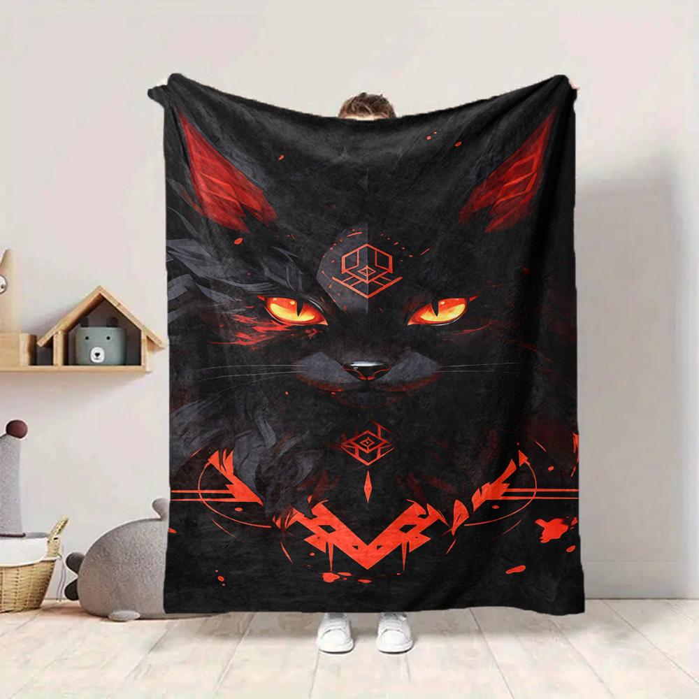 1pc Feline Mystic Blanket, Lightweight Flannel Throw Blanket For Sofa, Bed, Travel, Camping, Living Room, Office, Couch, Chair, And Bed