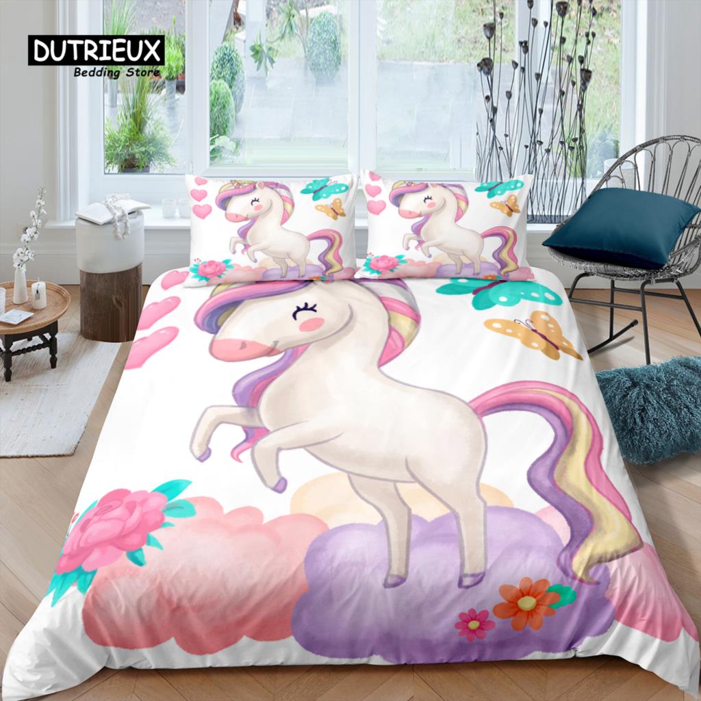 Home Living Luxury 3D Cartoon Unicorn Bedding Set Star Duvet Cover Pillowcase Queen and King EU/US/AU/UK Size Comforter Bedding
