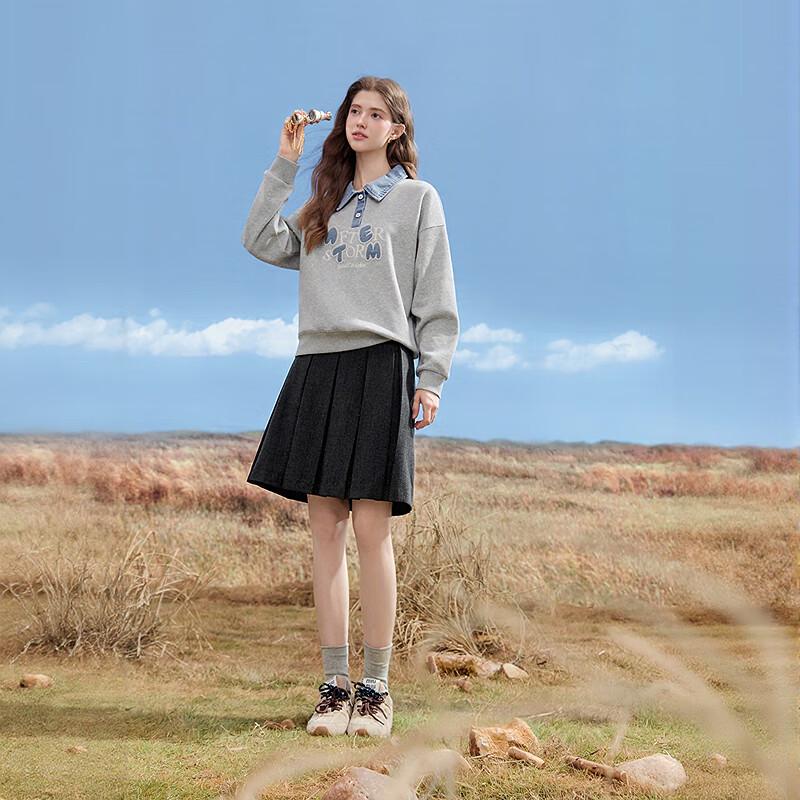 BETU Women's 2025 Autumn Embroidered Denim Patchwork Sweatshirt