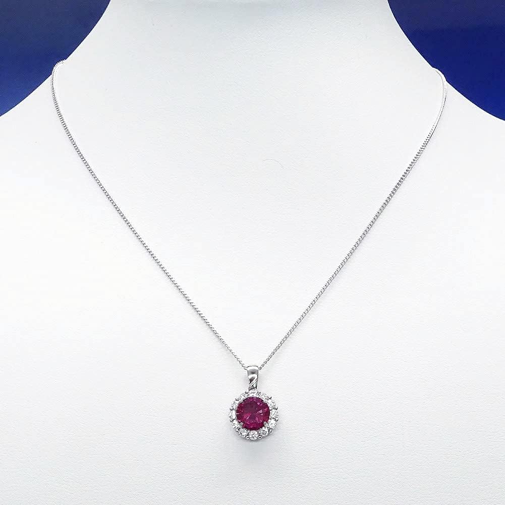 [Your and My Jewelry Box] Ruby Necklace Pendant, Synthetic Ruby 2.0 Carat, Luxurious CZ Surround [July Birthstone] 14206 [Jewelry] [Gift Wrapped]