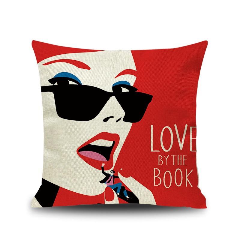 Urban Lipstick Girl Printed Linen Pillow, Fashionable Pillow Cushion Counter Decoration Pillow