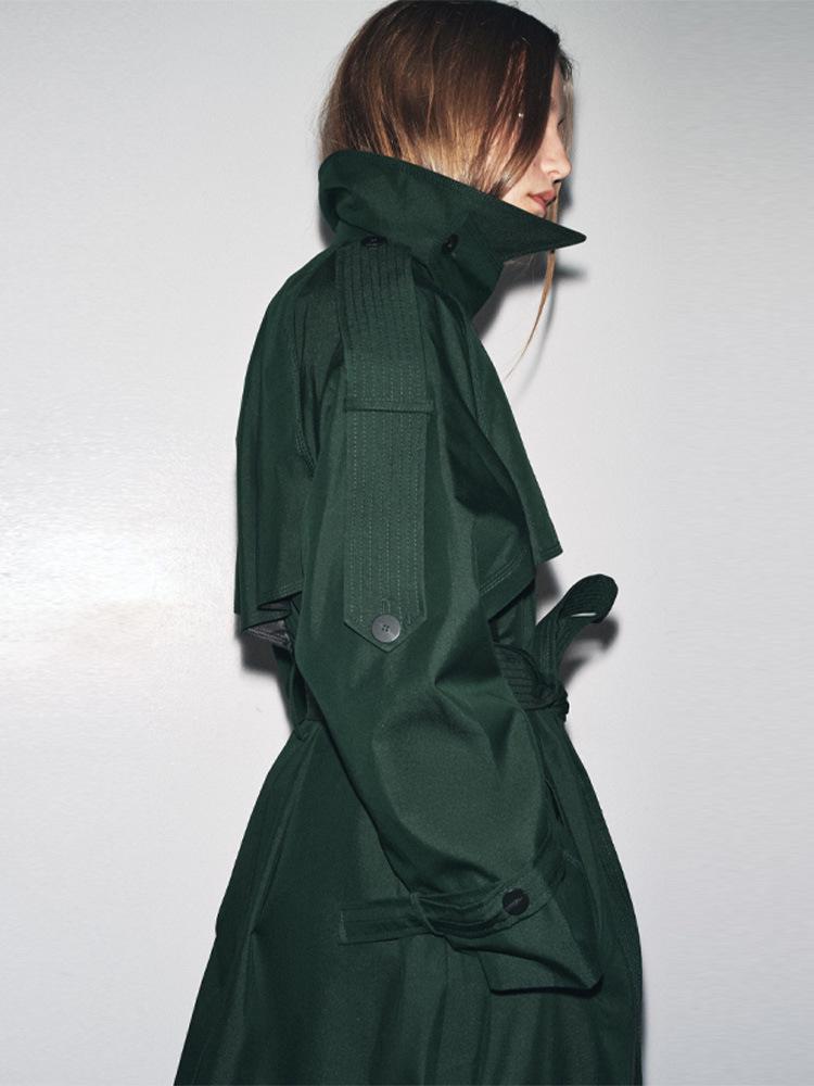 Gabardina Larga Otoño 2025 Estilo Coreano con Solapas Europeas y Americanas y Cinturón a la Cintura - Ropa de Abrigo Versátil para Mujer