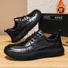 Men's Shoes Winter Fleece Warm Casual Leather Shoes Business Formal British Style Pure Black Waterproof Shoes