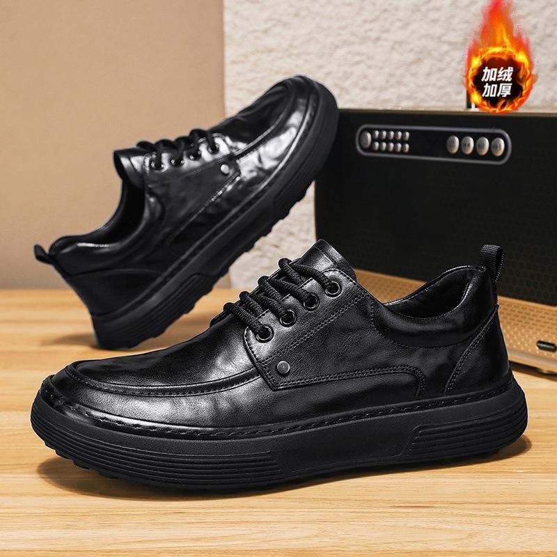 Men's shoes winter velvet warm casual leather shoes formal men's pure work waterproof shoes