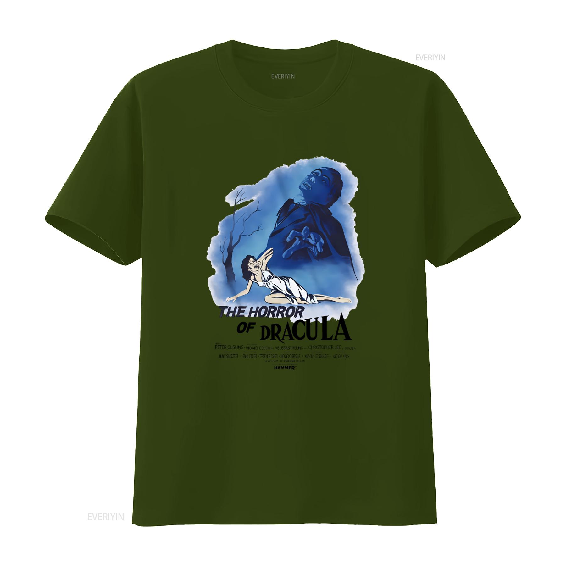 

Horror of Dracula Ghostly Mens T Shirt Hammer Movie Poster Vampire Print Gothic Style vintage Washed Versatile graphic 4XL