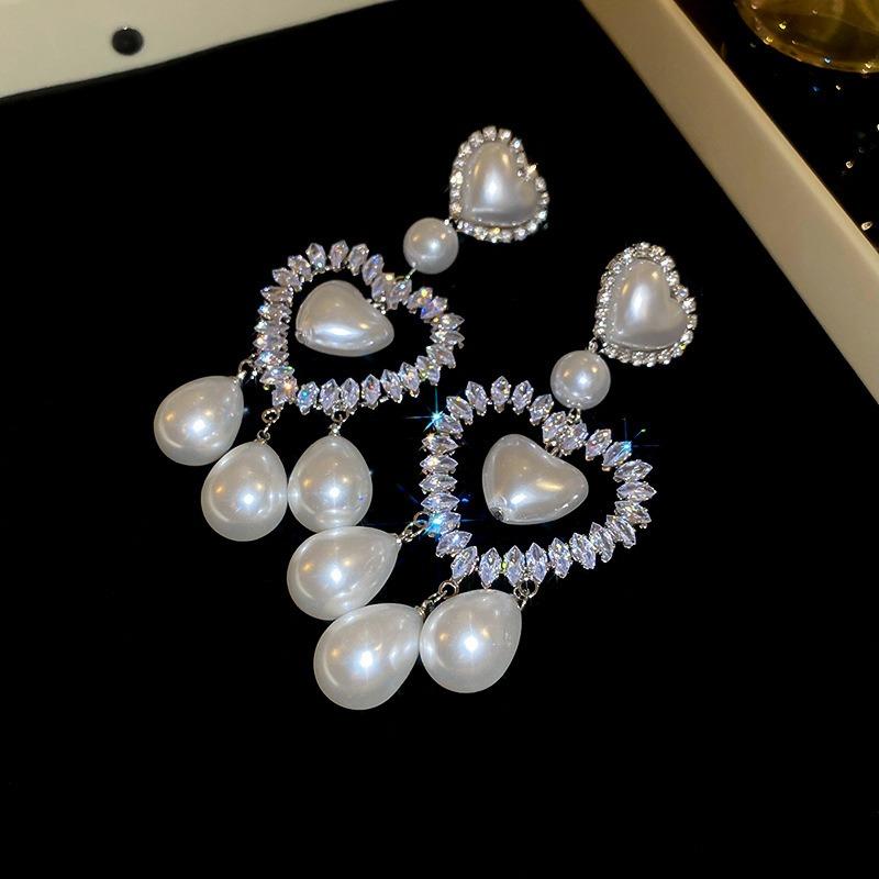 Silver Needle Diamond Flower Water Drop Tassel Earrings Exaggerated Earrings Light Luxury Premium Earrings Women