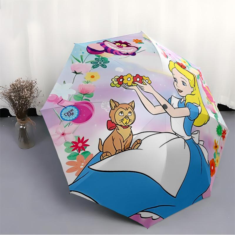 1pc Alice Flowers Cartoon Automatic Folding Umbrella,Lightweight Design, Fashion Lovers A0819046